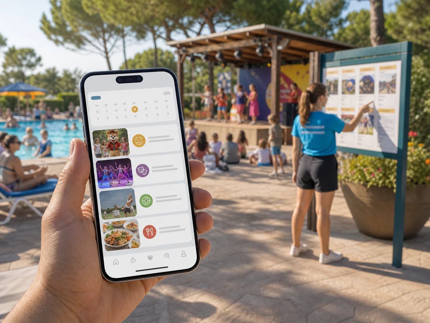 Alles, was auf dem Campingplatz passiert, gelangt auf das Smartphone des Gastes. Camping-App mit Unterhaltungsveranstaltungen und Gästeinformationen