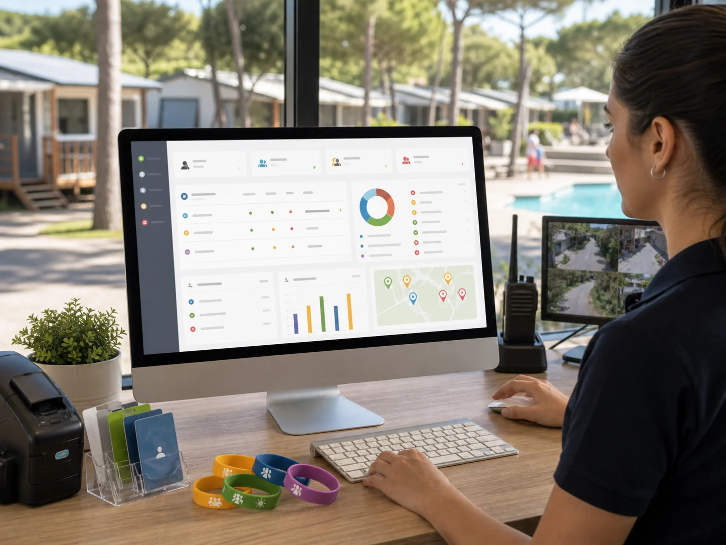 Jeder Zugriff kann mit der richtigen Buchung verknüpft werden. Echtzeit-Anwesenheits-Dashboard mit Scidoo-Campingkarten und -Armbändern