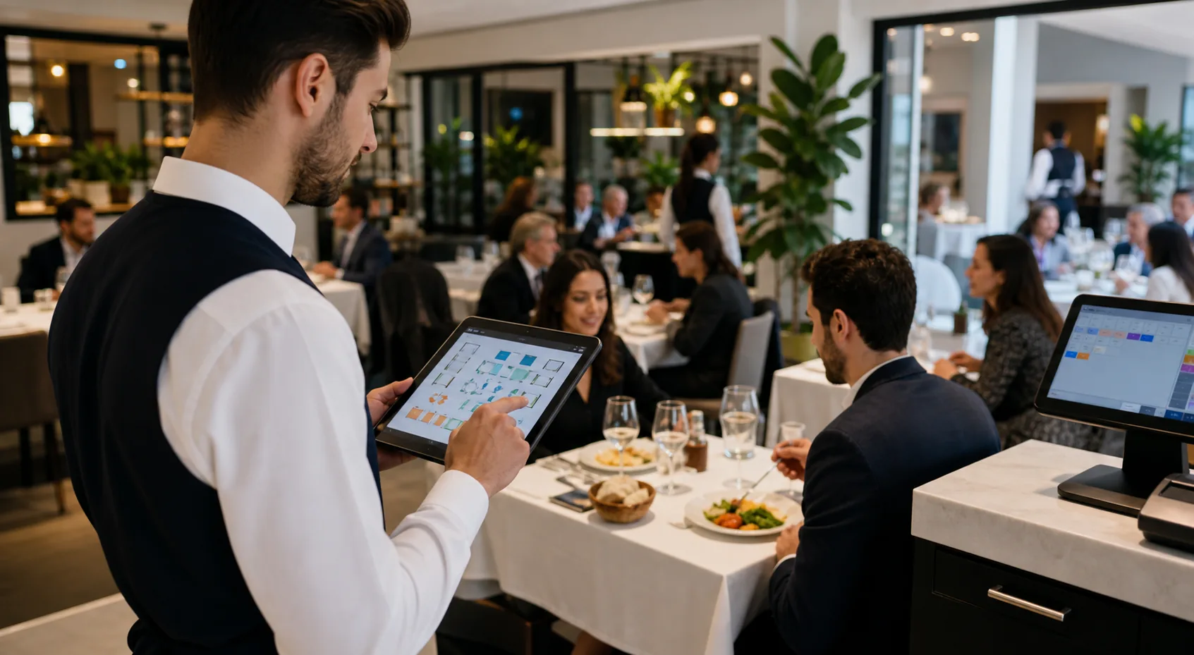 Waiter who uses Scidoo to take orders for room management, tables and accounts