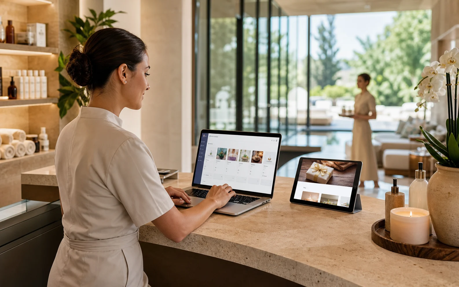 Scidoo voucher SPA e buoni regalo per hotel e centri benessere Reception SPA che gestisce voucher regalo e buoni benessere con Scidoo